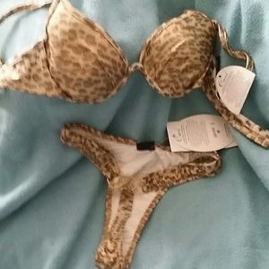 Thong style 2 piece swim suit leppard pattern